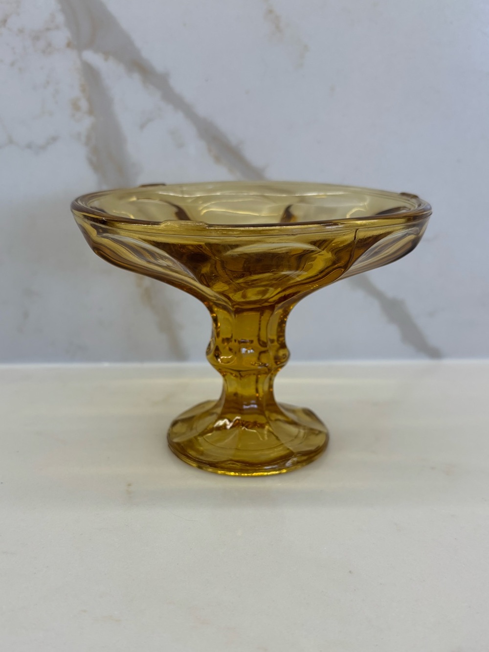 Vintage Fairfield Amber Glass Pedestal Compote Snack Candy Nuts Trinket Bowl